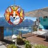 1 Pack Corgi Dog Wind Spinners 10 Inch Stained Glass Dog Outdoor Flowers Shape Design Laser Cut Metal Kinetic Art Wind Spinner for Front Door Balcony Garden Dog Owner Worth Gift view 3