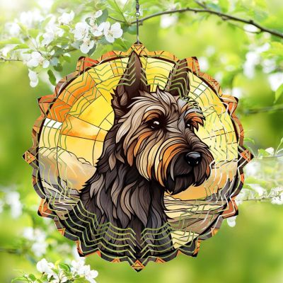 1 Pack Scottish Terrier Dog Wind Spinner 10 Inch Stained Glass Dog Window Flowers Shape Design Metal 3D Hanging Art for Yard Farmhouse Porch Dog Lover Gift for Women Men