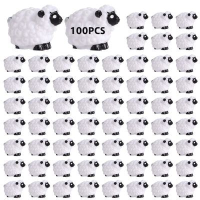 100 Pcs Mini Sheep Figurines For Fairy Gardens, White Resin Lamb Ornaments For Cake Decoration, Moss Landscaping