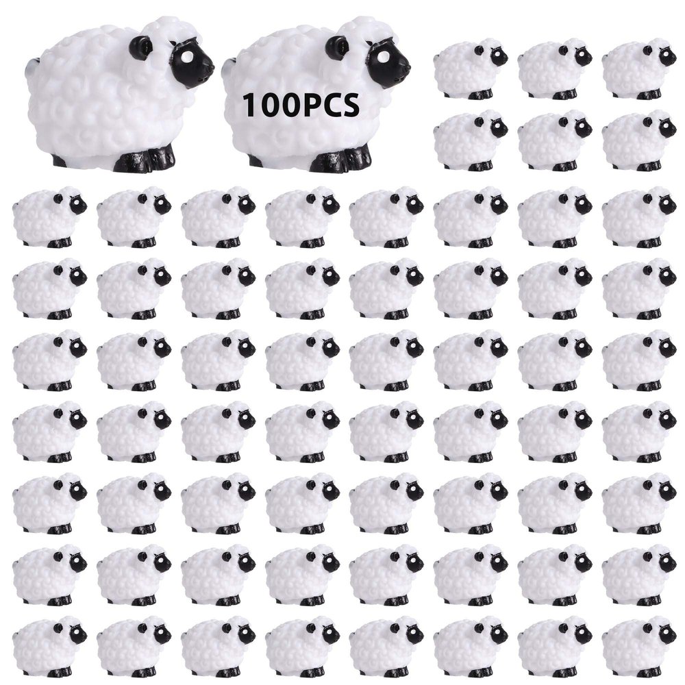 100 Pcs Mini Sheep Figurines For Fairy Gardens, White Resin Lamb Ornaments For Cake Decoration, Moss Landscaping
