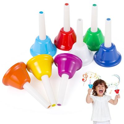 8-Note Colorful Handbell Set, Metal Musical Instrument For Kids, Diatonic Bells For Teaching, Music Learning, And Party Fun