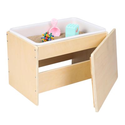 DoubleFill Wooden Sensory Table with Lid for Toddler with White Plastic Bin Sand and Water Table for Kids, Outdoor Learning Sensory Tray for Picnic Outdoor Classroom Backyard
