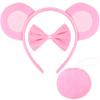 JazSwirl Bear Ears and Tail Set, 3PCS Cute Bear Ears Headband with Bow Tie and Tail for Adults, Plush Bear Ears for Halloween Cosplay (Pink) view 1