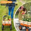 VINGLI Cargo Wagon Cart for Kids, All Terrain Wagon with Wood Railing 10-inch Pneumatic Turf Tires Children Garden Outdoor Red (Orange) view 3