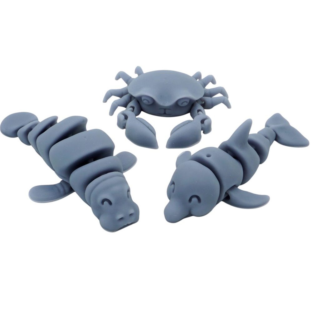 3-Pack Articulated Sea Animal Figurines  Dolphin, Manatee & Crab Desk Fidget Collectibles for Teens & Adults  3D Printed in Canada