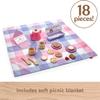 Fisher-Price Wood Pretend Play Toy Picnic Tea Set, 18-Pieces with Blanket, Wooden Cups Saucers & Food for Preschool Kids Ages 3+ Years view 4