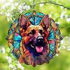 1 Pack German Shepherd Dog Hanging Wind Spinner 10 Inch Stained Glass Dog Window Flowers Shape Design Aluminum Metal Wind Spinners for Porch Balcony Front Door Dog Owner Christmas Women Gift view 1