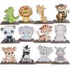 12Pcs Woodland Animal Figurines and Wooden Table Signs Enchanted Forest Decor Rustic Tiered Tray Centerpieces for Baby Shower Birthday Camp Party Supplies Cake and Tabletop Decoration (Jungle Animal) view 1