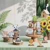 12Pcs Woodland Animal Figurines and Wooden Table Signs Enchanted Forest Decor Rustic Tiered Tray Centerpieces for Baby Shower Birthday Camp Party Supplies Cake and Tabletop Decoration (Jungle Animal) view 2