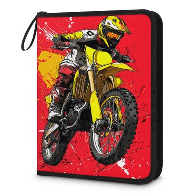 Kuquteed Yellow Motorcycle Trading Card Binder 9 Pocket 900 Cards Holder Collector Album with 50 Removable Sleeves Toys Gifts for Boys Girls Dirt Bikes Sports Game Cards