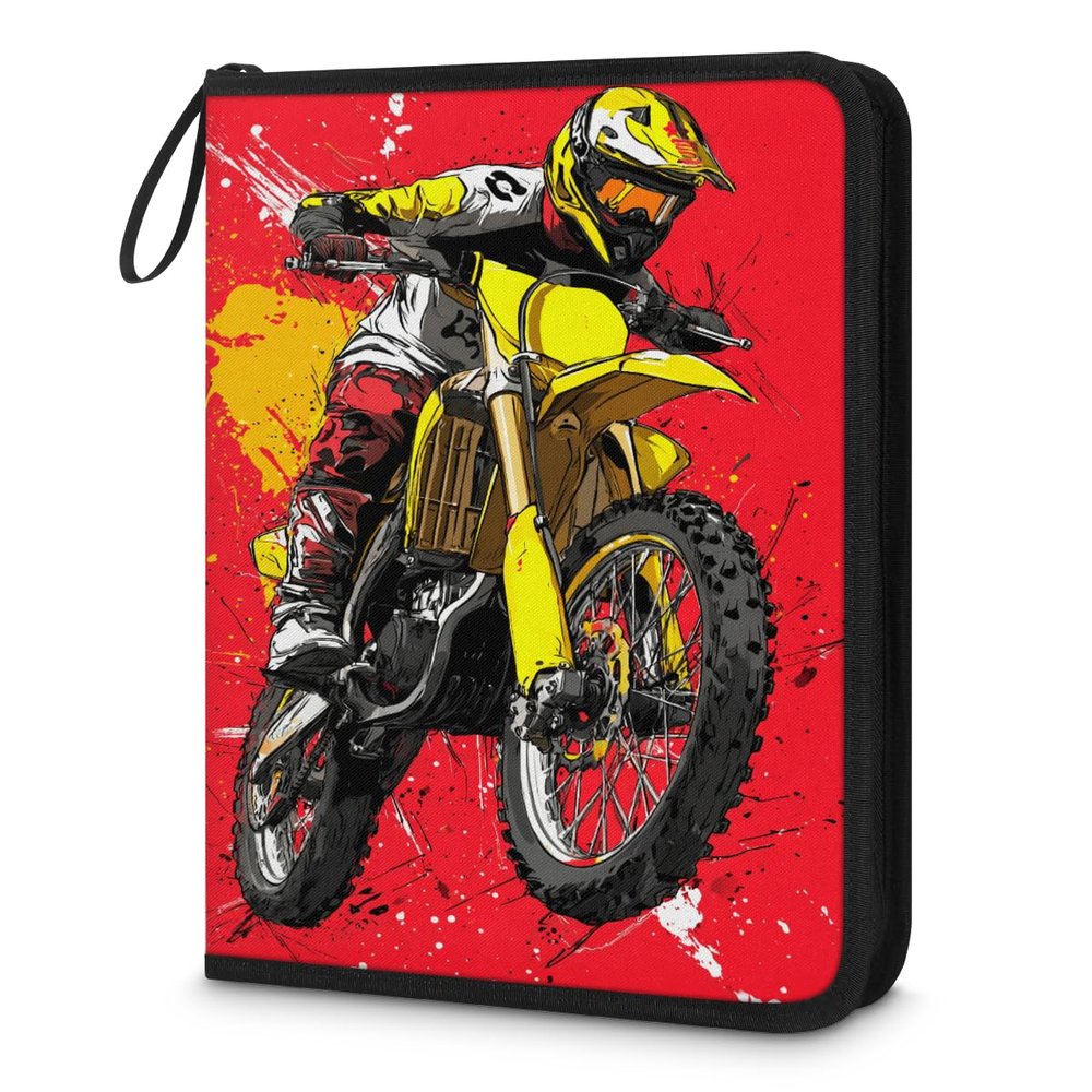 Kuquteed Yellow Motorcycle Trading Card Binder 9 Pocket 900 Cards Holder Collector Album with 50 Removable Sleeves Toys Gifts for Boys Girls Dirt Bikes Sports Game Cards
