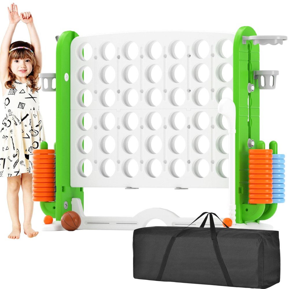KORIMEFA Giant 4-in-a-Row Game - Jumbo 4 to Score Family Game Set for Kids Adults, Height Adjustable with Golf Accessory, Green with Bag