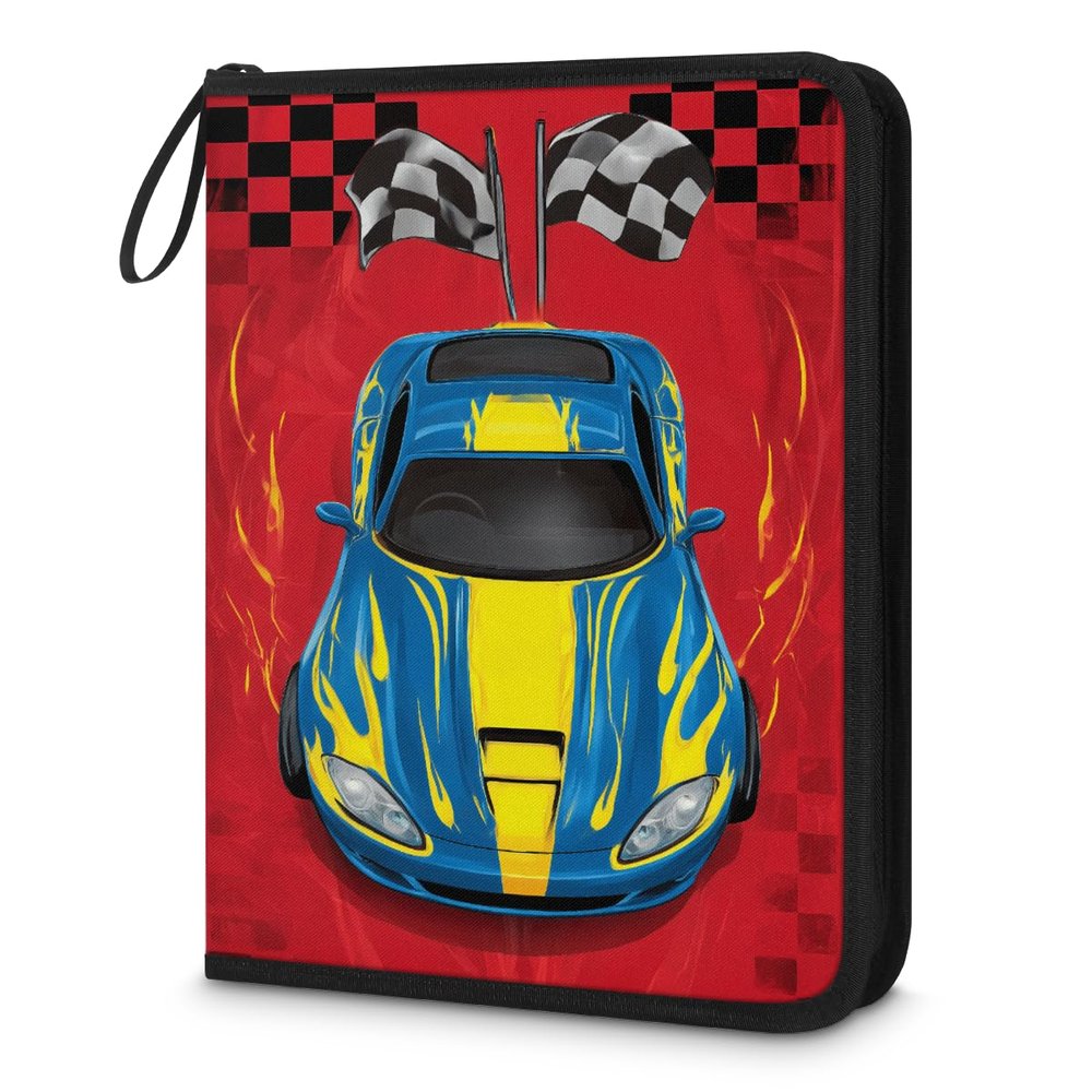 Kuquteed Race Car Trading Card Binder 4 Pocket 400 Cards Holder Collector Album with 50 Removable Sleeves Gifts for Boys Girls Checkered Flag Sports Game Cards