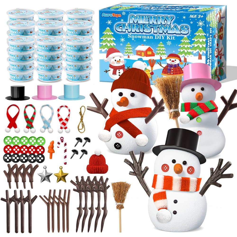 AuroTops 36 Pack Christmas Crafts for Kids,DIY Snowman Kit,Build a Snowman Kit,Funny Modeling Clay Craft Kits for Kids,Christmas Stocking Stuffers Holiday Party Decoration Gifts Bulk