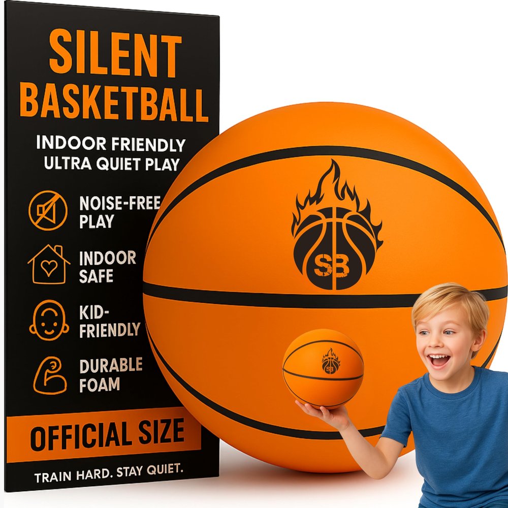 ALMALABY Silent Basketball - Indoor Ball Size 7 Airless Stealth Training for Quiet Dribble Rock Shoot Noiseless Bounce Soft PU Foam Soundless Sports Gift Game