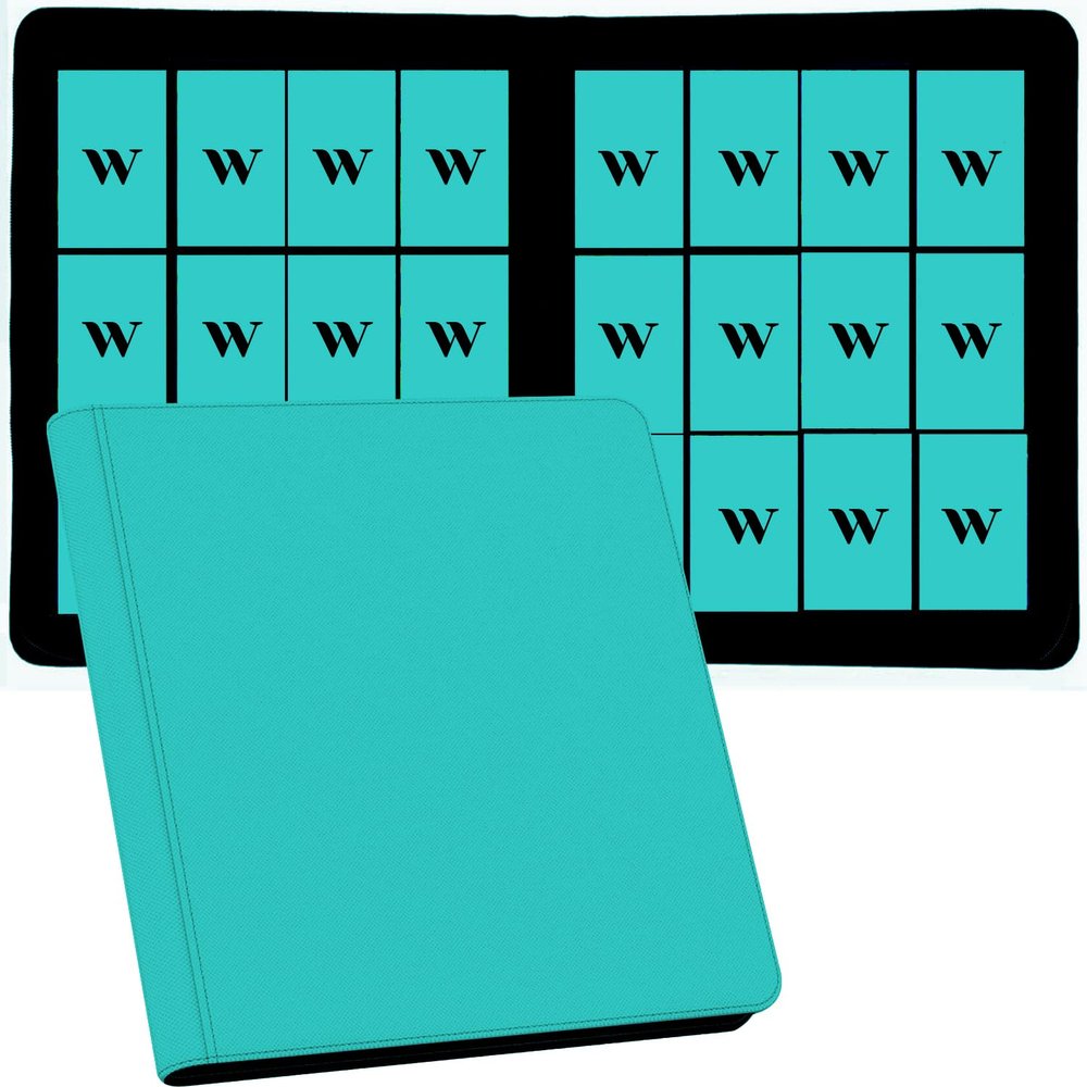 12 Pocket Card Binder, 720 Pockets PU Leather Zipper Trading Card Collection Album, Side-Loading Card Storage Folders for MTG, TCG, Game/Sport Crads (Sky Blue, 12 Pockets)