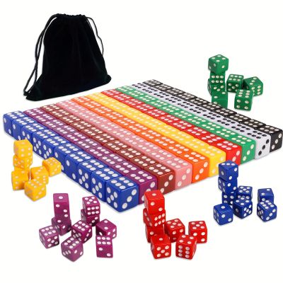 100PCS 16mm(0.63 inch) Game Dice Set  10 Vibrant Colors, Square Cornered D6 Dice with Velvet Storage Bag  Ideal for Board Games, Teaching, Party, and Classroom Use