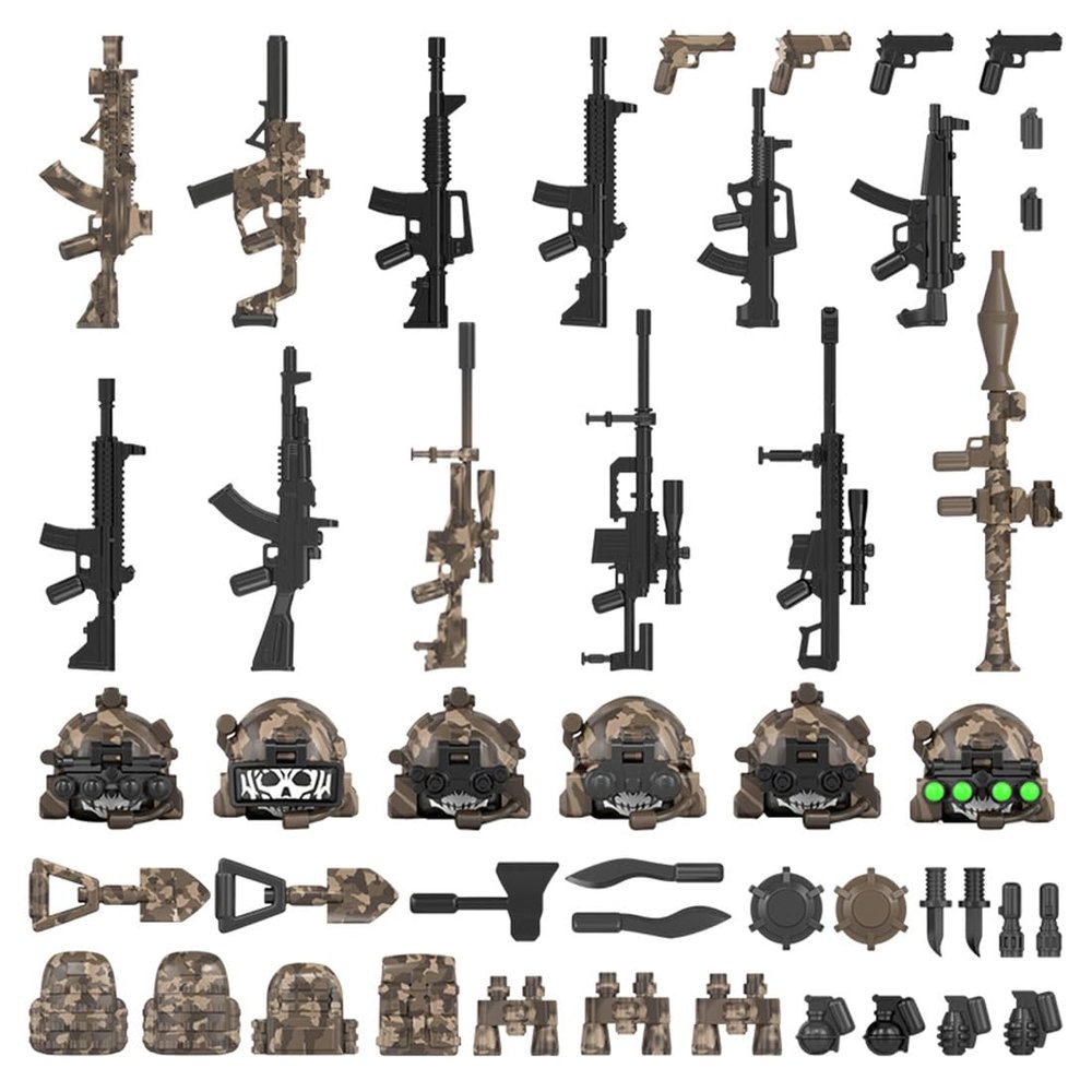 EnuoChbuild Military Weapons Pack for Knight Soldier, Military Weapons Armor Bricks Compatible with Major Brand, DIY Assembly Building Bricks - 44 Pieces