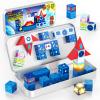 36 PCS Mini Magnetic Tiles Travel Set with Portable Iron Storage Box, STEM Learning Magnetic Building Blocks with LED Light-Up Glow in The Dark, Montessori Sensory Toys Gifts for Toddler, Boys & Girls view 1