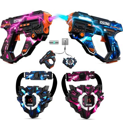 Infrared Battle Set - 2 Guns 2 LED Vests with Real-Time Data Sync, Infrared Tag Guns for Kids Teens & Family Play Indoor Outdoor Multiplayer Game, Toys Gifts for Birthday Christmas Party (Red & Blue)