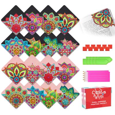 16 PC Diamond Art Corner Bookmarks Leather Bookmark Kit for Adults, Paint by Dots Bead Mothers Day Gifts for Mom, DIY Gem Dotz Craft Kit for Women, Ladies Night Party Mandala Bulk Flower