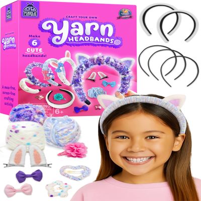 PURPLE LADYBUG Headband Making Kit for Girls - Gifts for Girls 6-8-12 Years Old, Birthday Gift, Fun DIY Craft Kit for Ages 6-12 with 6 Headbands, Colorful Yarns, Ribbons, & Hair Clips