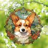 1 Pack Pembroke Welsh Corgi Dog Wind Spinners 10 Inch Stained Glass Dog Front Door Flowers Shape Design Metal 3D Hanging Art Wind Spinner for Indoor Farmhouse Garden Dog Lover Worth Gift view 1