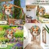 1 Pack Pembroke Welsh Corgi Dog Wind Spinners 10 Inch Stained Glass Dog Front Door Flowers Shape Design Metal 3D Hanging Art Wind Spinner for Indoor Farmhouse Garden Dog Lover Worth Gift view 2