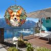 1 Pack Pembroke Welsh Corgi Dog Wind Spinners 10 Inch Stained Glass Dog Front Door Flowers Shape Design Metal 3D Hanging Art Wind Spinner for Indoor Farmhouse Garden Dog Lover Worth Gift view 3