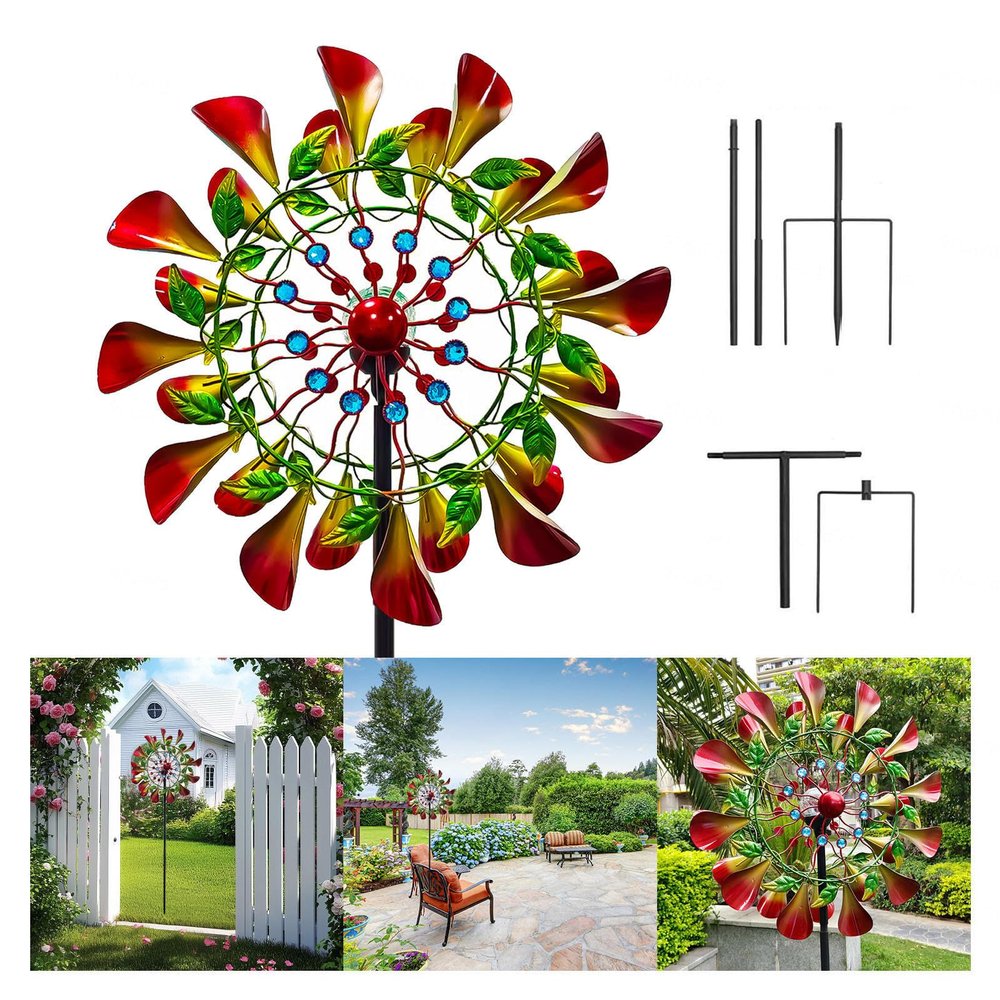 83in Garden Windmills and Spinners Metal Garden Wind Mill Color Led Changing Solar Powered Glass Ball Wind Sculpture