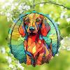 1 Pack Dascshund Dog Hanging Wind Spinner 10 Inch Stained Glass Dog Front Door Flowers Shape Design Metal Wind Sculpture Decorations for Farmhouse Garden Window Dog Owner Gift for Women Men view 1