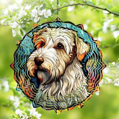1 Pack Sealyham Terrier Dog Hanging Wind Spinners 10 Inch Stained Glass Dog Indoor Flowers Shape Design Art Ornament for Yard Porch Home Dog Lover Christmas Women Gift