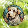 1 Pack Sealyham Terrier Dog Hanging Wind Spinners 10 Inch Stained Glass Dog Indoor Flowers Shape Design Art Ornament for Yard Porch Home Dog Lover Christmas Women Gift view 1