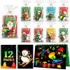 Skrajoi 12 Pack Christmas Scratch Art Party Favors for Kids - Rainbow Scratch Paper with Christmas Scratch Off Cards Easter Birthday Goodie Bags Stuffers - Winter Holiday Gifts DIY Classroom Prizes view 1