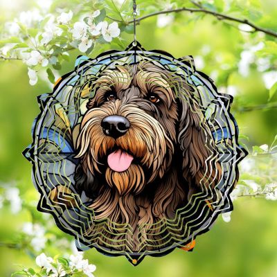 1 Pack Otterhound Dog Hanging Wind Spinners 10 Inch Stained Glass Dog Front Door Flowers Shape Design Laser Cut Metal Kinetic Art Wind Spinner for Farmhouse Home Balcony Dog Lover Worth Gift