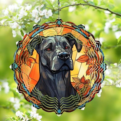 1 Pack Great Dane Dog Wind Spinner 10 Inch Stained Glass Dog Window Flowers Shape Design 3D Spinner Art Decorations for Front Door Home Yard Dog Lovers Gift for Christmas