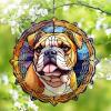 1 Pack Bulldog Dog Hanging Wind Spinner 10 Inch Stained Glass Dog Yard Flowers Shape Design Metal 3D Hanging Art Wind Spinner for Indoor Garden Porch Dog Lovers Christmas Women Gift view 1