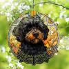 1 Pack Portuguese Water Dog Dog Hanging Wind Spinner 10 Inch Stained Glass Dog Outdoor Flowers Shape Design Metal 3D Hanging Art for Front Door Home Window Dog Mom Dad Gift for Christmas view 1