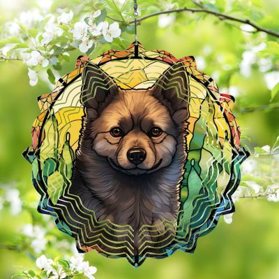 1 Pack Schipperke Dog Hanging Wind Spinner 10 Inch Stained Glass Dog Front Door Flowers Shape Design Metal 3D Hanging Art for Indoor Outdoor Window Dog Lover Christmas Women Gift