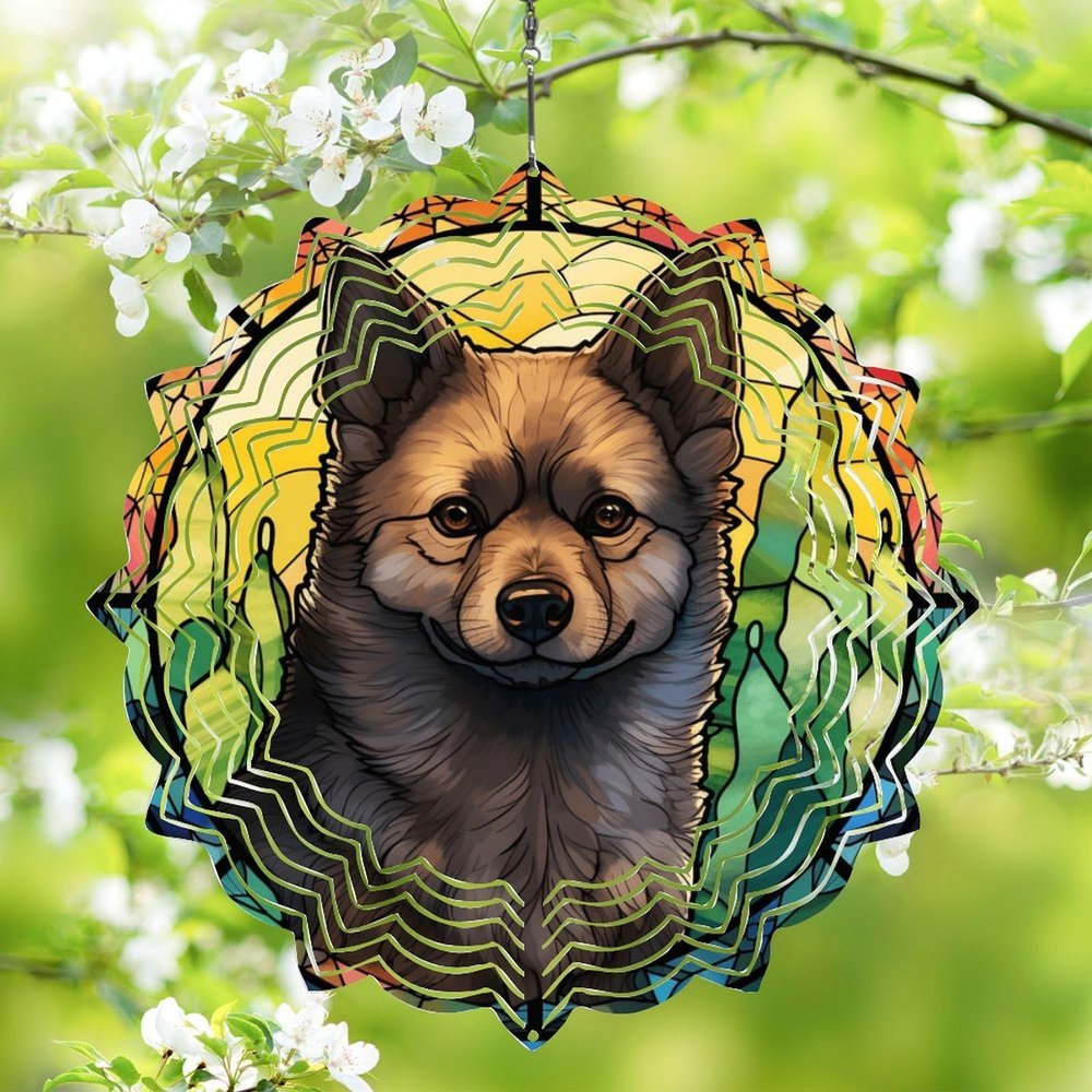 1 Pack Schipperke Dog Hanging Wind Spinner 10 Inch Stained Glass Dog Front Door Flowers Shape Design Metal 3D Hanging Art for Indoor Outdoor Window Dog Lover Christmas Women Gift