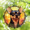 1 Pack Miniature Pinscher Dog Hanging Wind Spinner 10 Inch Stained Glass Dog Farmhouse Flowers Shape Design Crafts Ornaments for Porch Outdoor Window Dog Owner Christmas Women Gift view 1