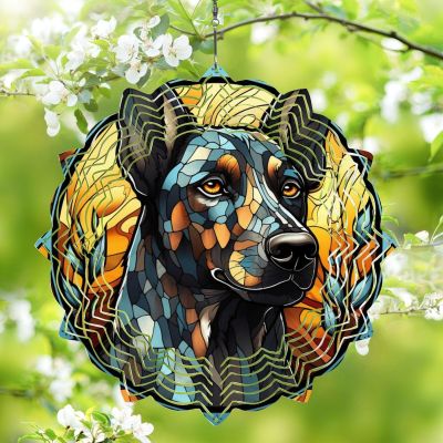 1 Pack Catahoula Leopard Dog Dog Hanging Wind Spinners 10 Inch Stained Glass Dog Balcony Flowers Shape Design Aluminum Reflective Wind Spinners for Window Porch Farmhouse Dog Lover Gift for Women Men