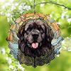 1 Pack Newfoundland Dog Hanging Wind Spinner Stained Glass Dog Outdoor Flowers Shape Design Laser Cut Metal Kinetic Art Wind Spinner for Farmhouse Front Door Window Dog Owner Christmas Women Gift view 1