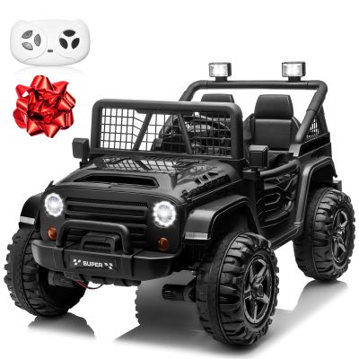 24V XL Ride on Car with Remote Control, JOYRACER 2 Seater 4WD/2WD Switchable Electric Car for Kids w/20 Inch Wide Seat, Gift Flower, 4X200W Power Car Wheels 24 Volt Big Truck for Boys Girls, Black