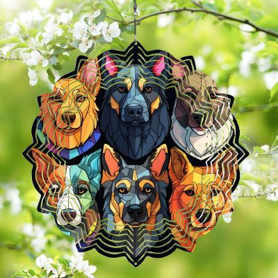 1 Pack Dog Face Dog Hanging Wind Spinner 10 Inch Stained Glass Dog Window Flowers Shape Design Art Ornament for Farmhouse Outdoor Garden Dog Lovers Gift for Christmas