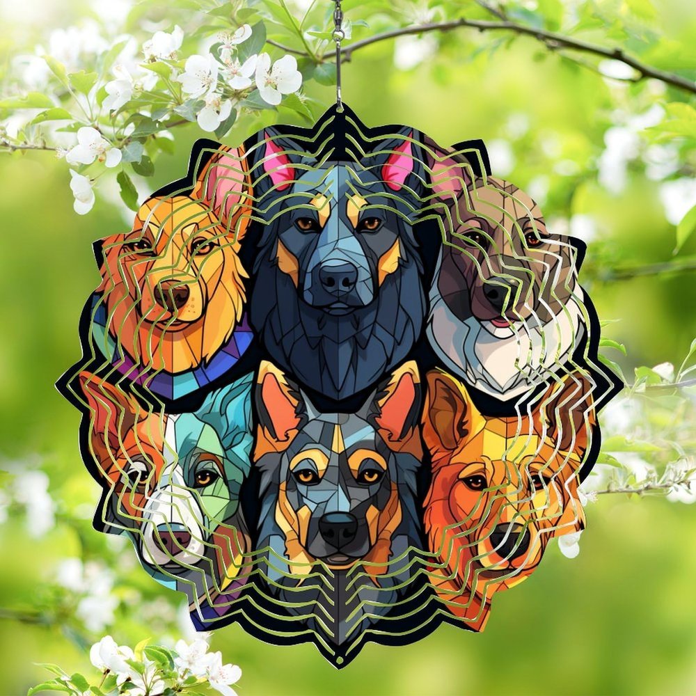 1 Pack Dog Face Dog Hanging Wind Spinner 10 Inch Stained Glass Dog Window Flowers Shape Design Art Ornament for Farmhouse Outdoor Garden Dog Lovers Gift for Christmas