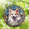 1 Pack American Eskimo Dog Dog Wind Spinners 10 Inch Stained Glass Dog Farmhouse Flowers Shape Design 3D Christmas Ornament for Home Front Door Window Dog Lover Gift for Women Men view 1