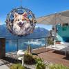 1 Pack American Eskimo Dog Dog Wind Spinners 10 Inch Stained Glass Dog Farmhouse Flowers Shape Design 3D Christmas Ornament for Home Front Door Window Dog Lover Gift for Women Men view 3