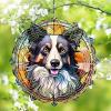 1 Pack Border Collie Dog Wind Spinner 10 Inch Stained Glass Dog Front Door Flowers Shape Design Metal Wind Spinners for Balcony Farmhouse Home Dog Owner Worth Gift view 1