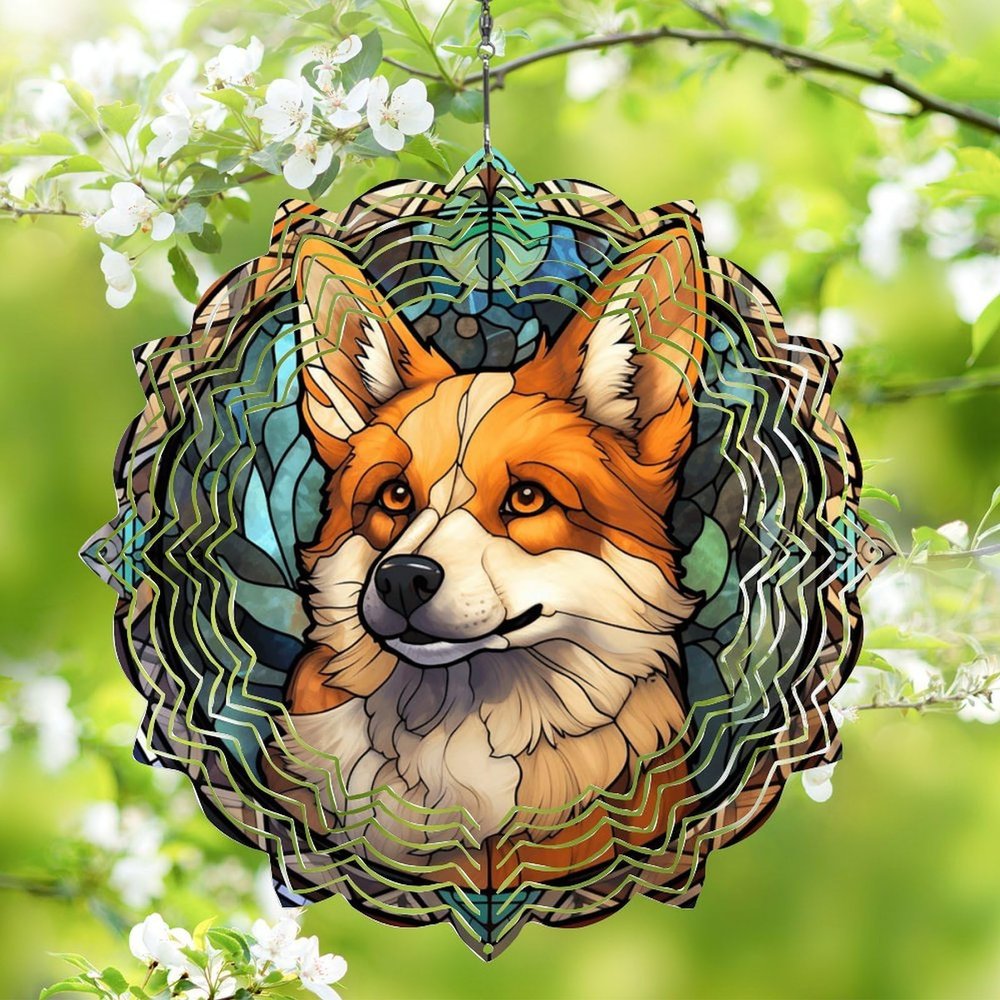 1 Pack Norwegian Lundehund Dog Hanging Wind Spinners 10 Inch Stained Glass Dog Indoor Flowers Shape Design Metal Wind Spinners for Home Outdoor Porch Dog Owner Worth Gift